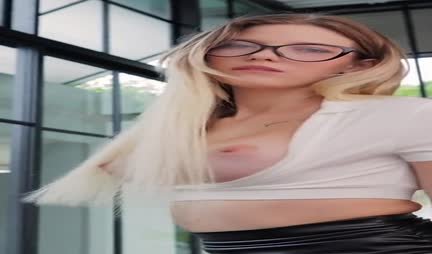 Russian Blonde in Glasses Lifts Her Leather Skirt for POV Sex