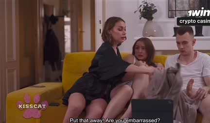 Mom with big tits and her daughter give a guy a threesome