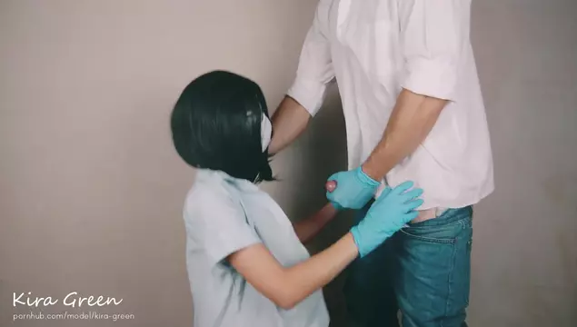 Home Quarantine Sex with a Skinny Brunette in a Mask